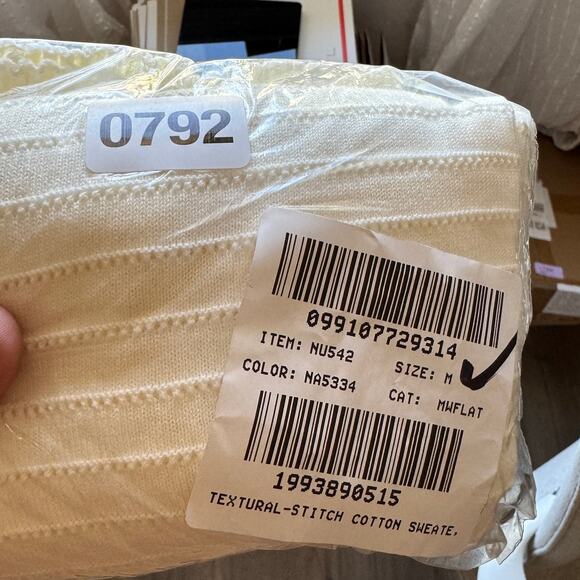 Madewell Textural-Stitch Cotton Sweater Womens M Cream Ribbed Trim Short Sleeve - Picture 8 of 8